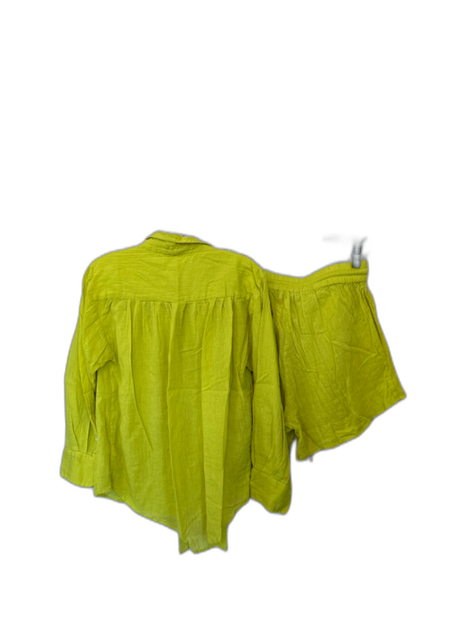 The Great Size 0/XS Chartreuse Cotton Long Sleeve Drawstring Short Set Chartreuse / 0/XS