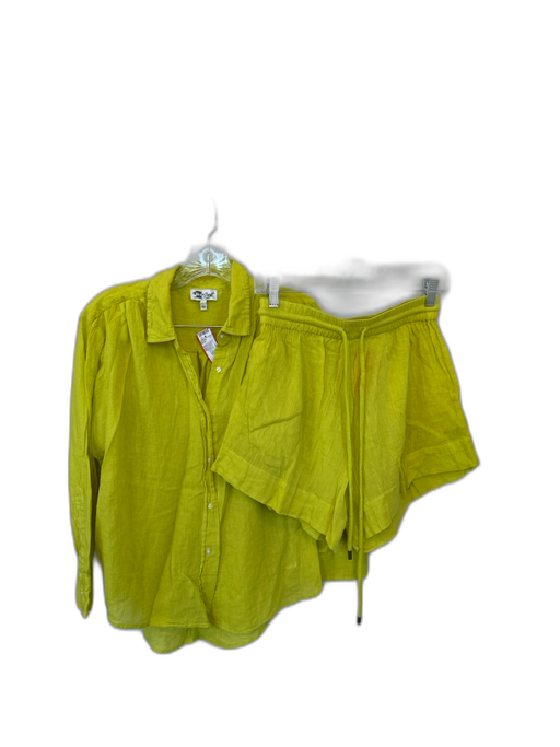 The Great Size 0/XS Chartreuse Cotton Long Sleeve Drawstring Short Set Chartreuse / 0/XS