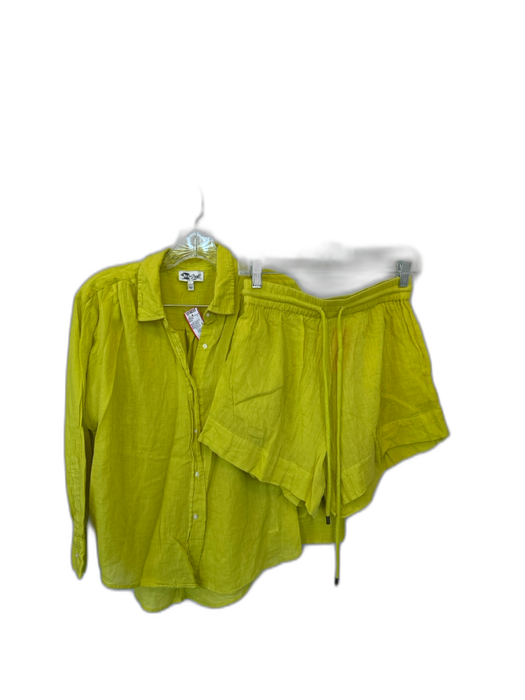 The Great Size 0/XS Chartreuse Cotton Long Sleeve Drawstring Short Set Chartreuse / 0/XS