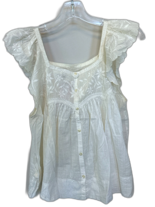 The Great Size 1/S Ivory Cotton Flutter Sleeves Embroidered Flowers Top Ivory / 1/S