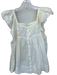 The Great Size 1/S Ivory Cotton Flutter Sleeves Embroidered Flowers Top Ivory / 1/S