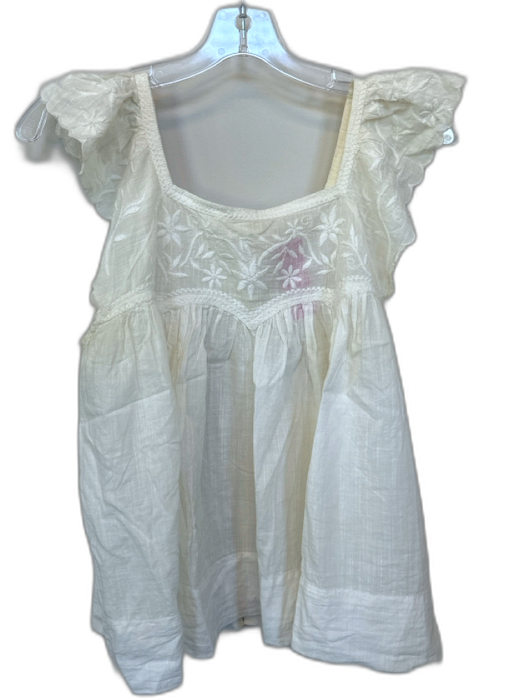 The Great Size 1/S Ivory Cotton Flutter Sleeves Embroidered Flowers Top Ivory / 1/S