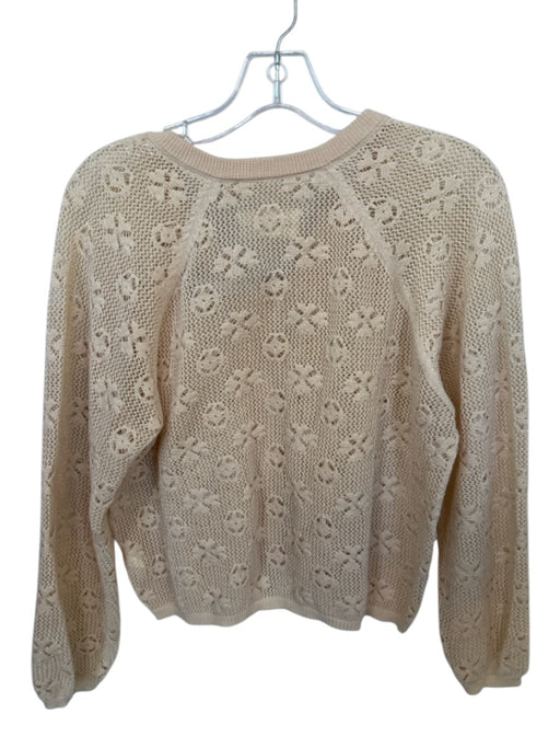 The Great Size 2/M Tan Pima Cotton Crochet Abstract Button Cropped Sweater Tan / 2/M