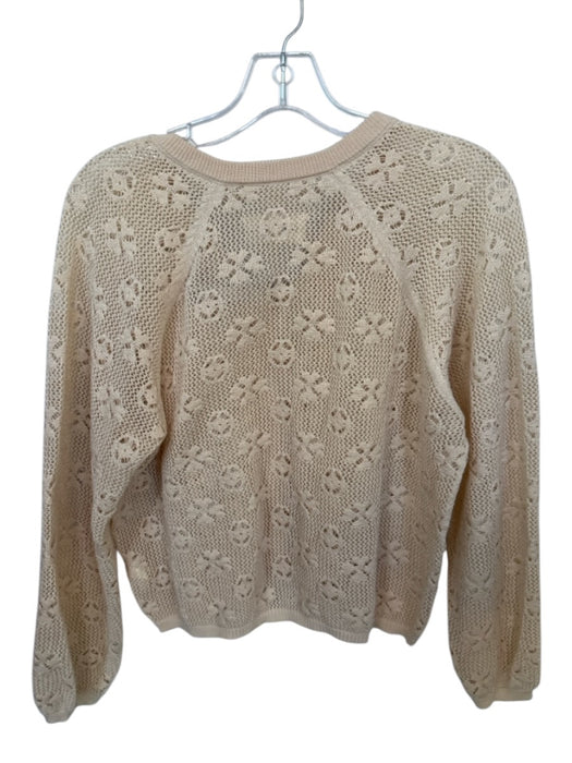 The Great Size 2/M Tan Pima Cotton Crochet Abstract Button Cropped Sweater Tan / 2/M
