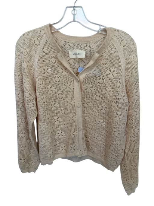 The Great Size 2/M Tan Pima Cotton Crochet Abstract Button Cropped Sweater Tan / 2/M