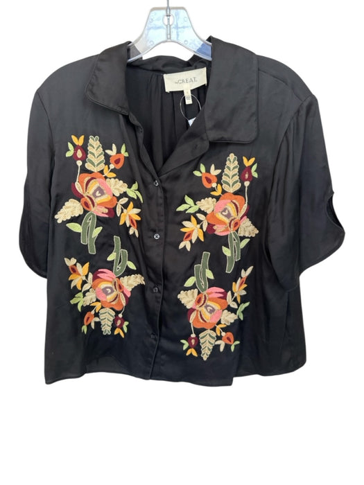 The Great Size 1/S Black & Green Viscose & Rayon Short Sleeve Button Up Top Black & Green / 1/S
