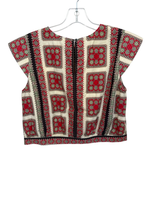 The Great Size 1/S red & cream Cotton Abstract Cap Sleeve U Neck Top red & cream / 1/S