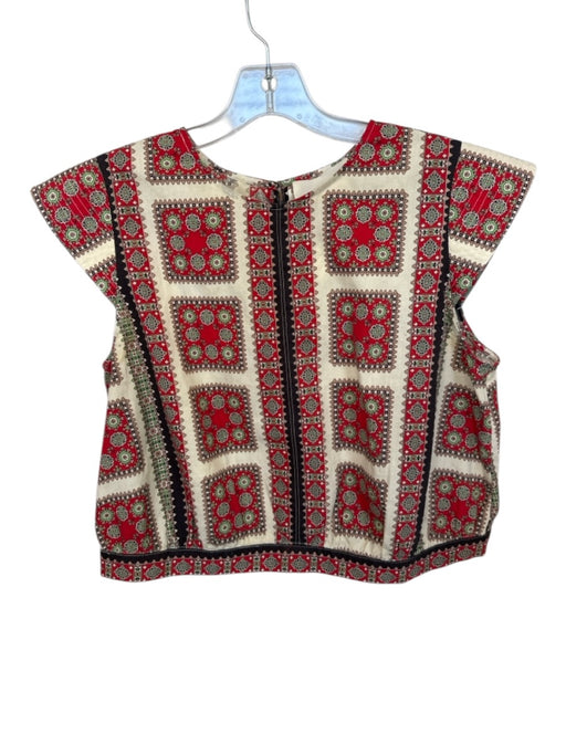 The Great Size 1/S red & cream Cotton Abstract Cap Sleeve U Neck Top red & cream / 1/S
