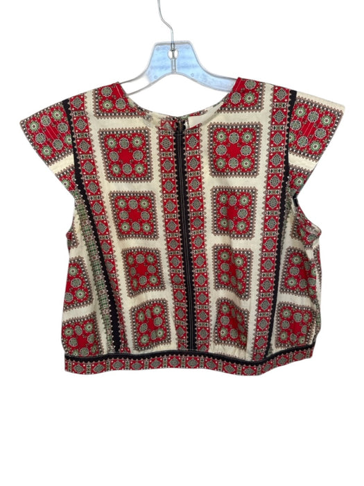 The Great Size 1/S red & cream Cotton Abstract Cap Sleeve U Neck Top red & cream / 1/S