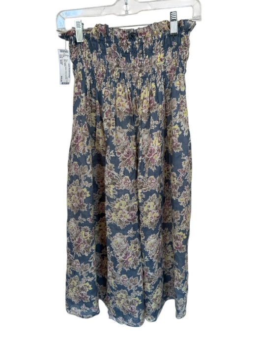 The Great Size 0/XS Blue & Multi Ramie Floral Rouched Maxi Skirt Blue & Multi / 0/XS