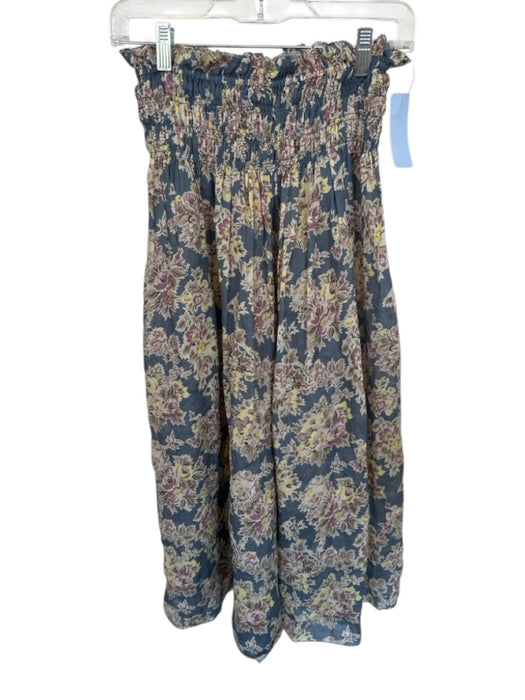 The Great Size 0/XS Blue & Multi Ramie Floral Rouched Maxi Skirt Blue & Multi / 0/XS
