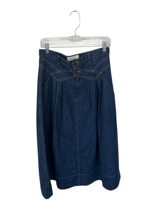 The Great Size 1/S Dark Wash Cotton High Waist Pleat Detail Denim Maxi Skirt Dark Wash / 1/S