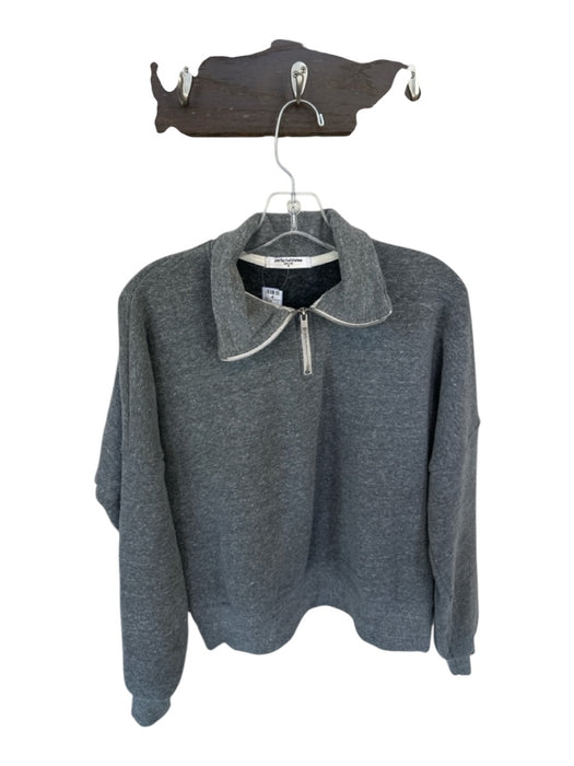 perfectwhitetee Gray Cotton Blend Half Zip Heathered Long Sleeve Pullover Gray / S