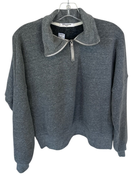 perfectwhitetee Gray Cotton Blend Half Zip Heathered Long Sleeve Pullover Gray / S