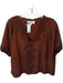 The Great Size 1/S Brown Silk Short Balloon Sleeve Lace Detail V Neck Top Brown / 1/S