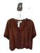 The Great Size 1/S Brown Silk Short Balloon Sleeve Lace Detail V Neck Top Brown / 1/S