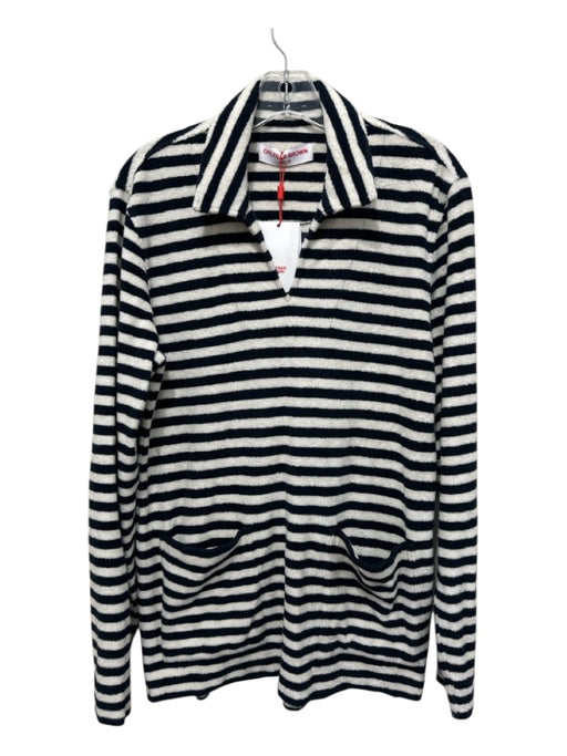 Orlebar Brown NWT Size M Blue & White Cotton Terry Cloth Polo Long Sleeve Shirt Blue & White / M