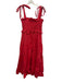 Tuckernuck Size M Coral Red Cotton Sleeveless Smocked Bodice Tiered Midi Dress Coral Red / M