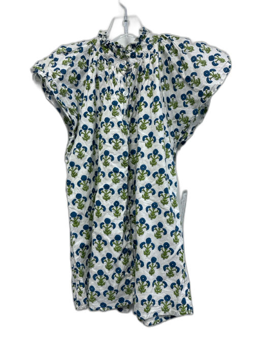 Victoria Dunn Size XS Blue, Green, White Cotton Ruffle Cap Sleeve Top Blue, Green, White / XS