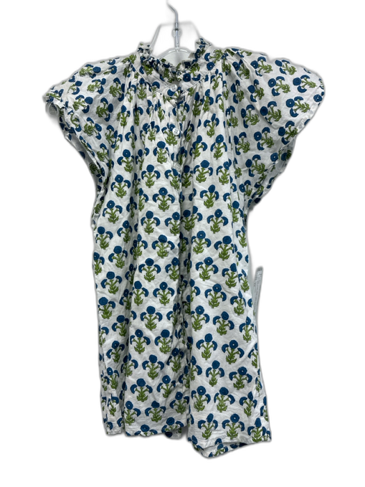 Victoria Dunn Size XS Blue, Green, White Cotton Ruffle Cap Sleeve Top Blue, Green, White / XS