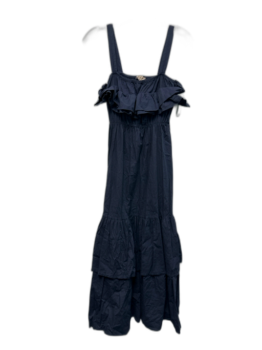 Sofia Size XS Dark Blue Cotton Sleeveless Ruffle Top Tiered Midi Dress Dark Blue / XS