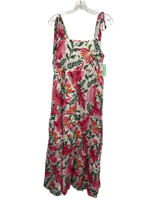 Jude Connally Size M Pink, Orange, Green Cotton Sleeveless Floral & Birds Dress Pink, Orange, Green / M