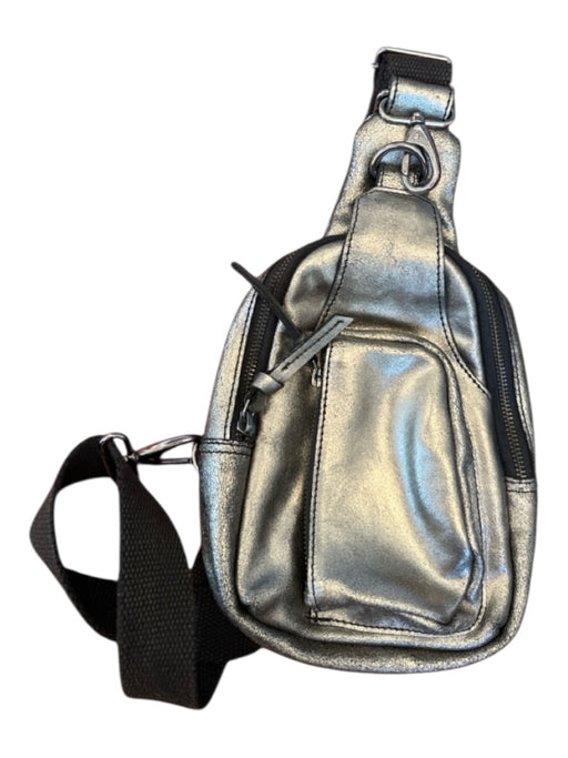 Free People Pewter Leather Metallic Crossbody Bag Pewter / S