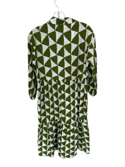 Maeve Size XS Green & White Cotton Long Sleeve Triangles Collar Dress Green & White / XS