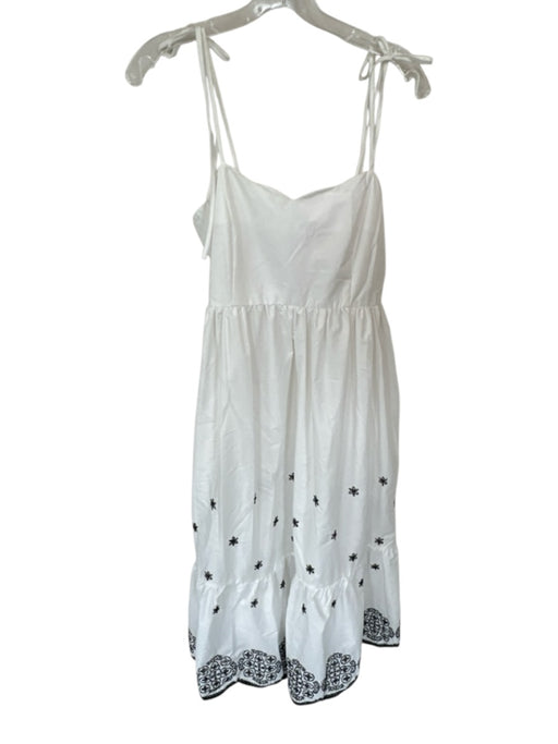 Entro Size M White & Black Cotton Tie Straps Eyelet Scalloped Hem Maxi Dress White & Black / M