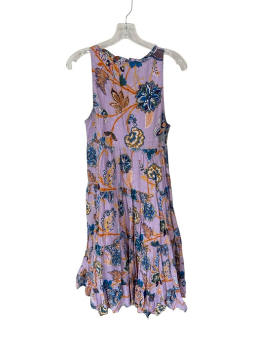 By Anthropologie Size S purple & orange Cotton Sleeveless Botanical V Neck Dress purple & orange / S
