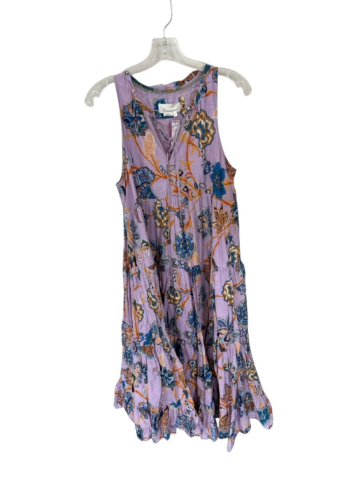 By Anthropologie Size S purple & orange Cotton Sleeveless Botanical V Neck Dress purple & orange / S