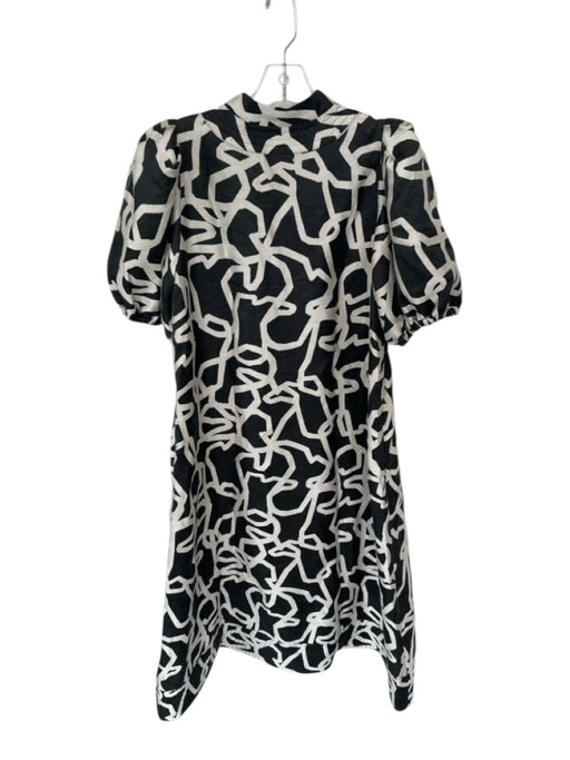 Emily McCarthy Size S Charcoal & White Cotton Blend Short Balloon Sleeve Dress Charcoal & White / S