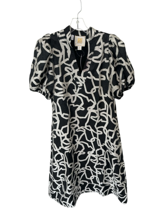 Emily McCarthy Size S Charcoal & White Cotton Blend Short Balloon Sleeve Dress Charcoal & White / S