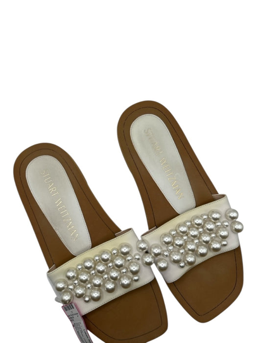 Stuart Weitzman Shoe Size 8 White Leather Faux Pearls Slide Sandals White / 8