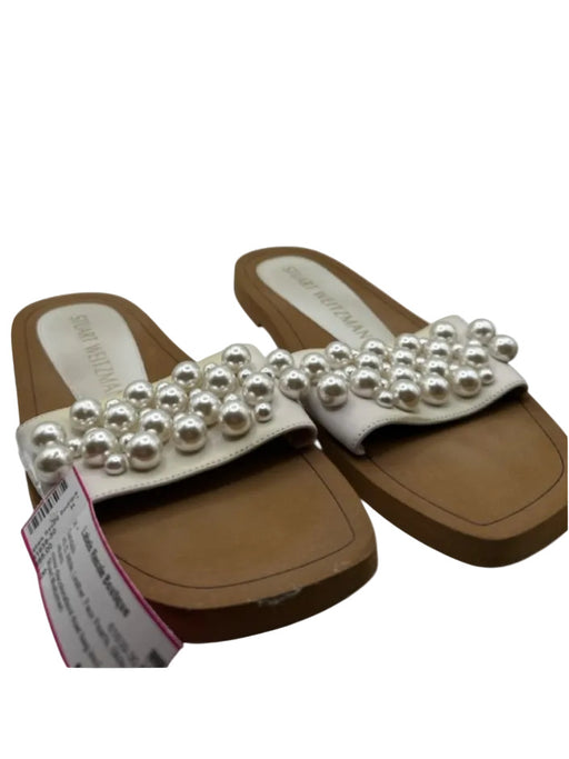 Stuart Weitzman Shoe Size 8 White Leather Faux Pearls Slide Sandals White / 8