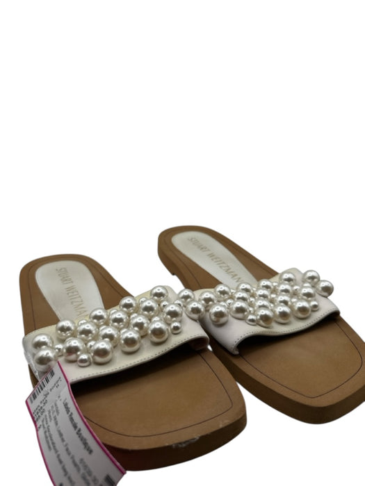 Stuart Weitzman Shoe Size 8 White Leather Faux Pearls Slide Sandals White / 8