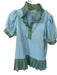 Jodifl Size S Blue & Green Polyester Blend Short Balloon Sleeve Striped Dress Blue & Green / S