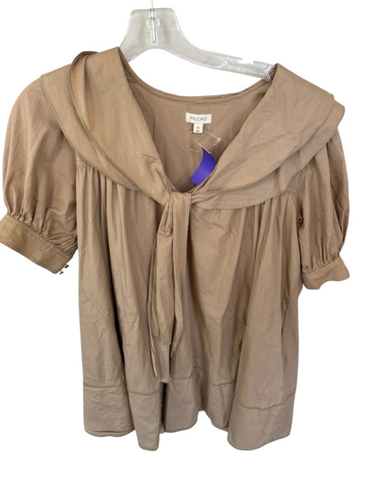 Pilcro Size XS Tan Cotton Short Balloon Sleeve neck tie Dress Tan / XS