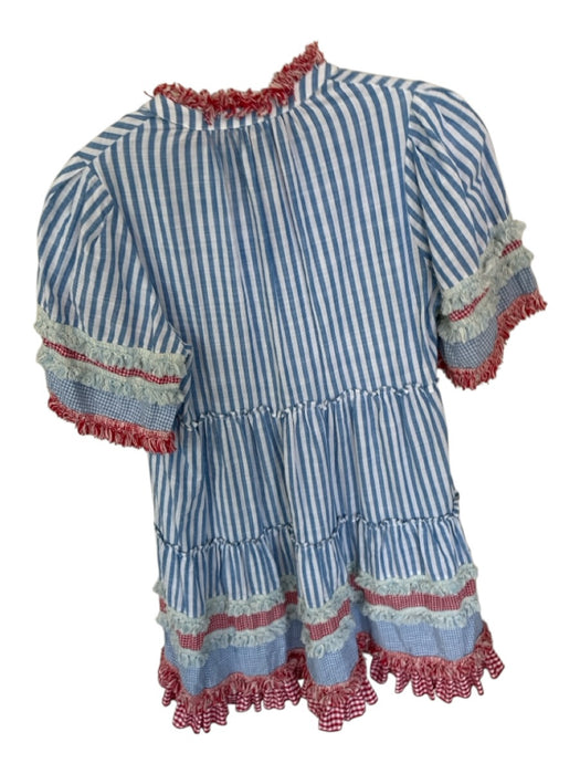 Tuckernuck Size S Blue & Red Cotton Short Sleeve Striped Fringe V Neck Dress Blue & Red / S