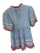 Tuckernuck Size S Blue & Red Cotton Short Sleeve Striped Fringe V Neck Dress Blue & Red / S