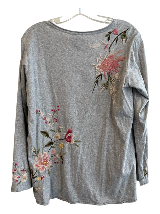 Johnny Was Size S Grey & Multi Cotton V Neck Long Sleeve Top Grey & Multi / S