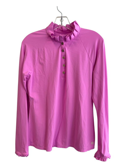Lilly Pulitzer Luxletic Size M Pink Nylon & Spandex Ruffle Neck Long Sleeve Top Pink / M