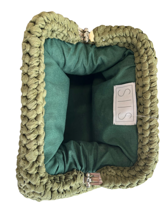 SIIS Green No Fabric Tag Hinge Closure/Opening Weave Soft Clutch Bag Green / Small