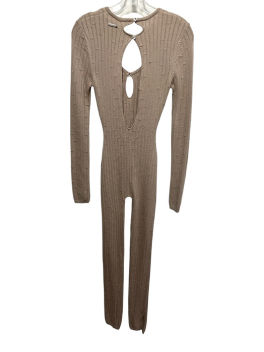 Maniere De Voir Size XS Light Brown Polyester Blend Knit Cut Out Jumpsuit Light Brown / XS