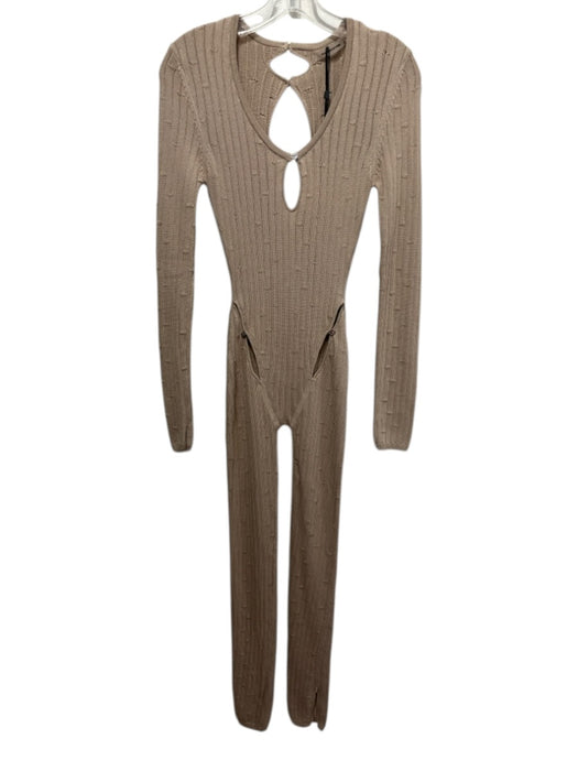 Maniere De Voir Size XS Light Brown Polyester Blend Knit Cut Out Jumpsuit Light Brown / XS