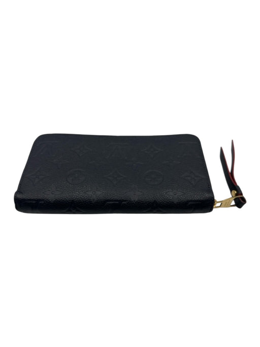 Louis Vuitton Navy Blue & Red Leather Zip Close embossed monogram Wallets Navy Blue & Red