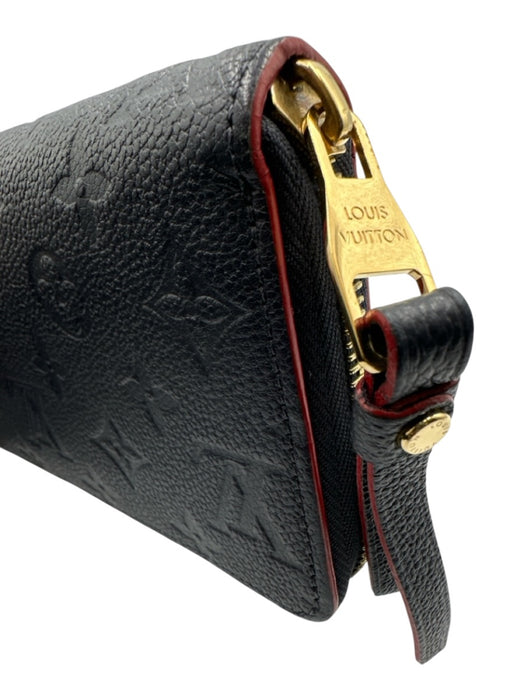 Louis Vuitton Navy Blue & Red Leather Zip Close embossed monogram Wallets Navy Blue & Red