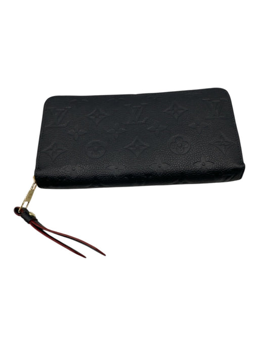 Louis Vuitton Navy Blue & Red Leather Zip Close embossed monogram Wallets Navy Blue & Red