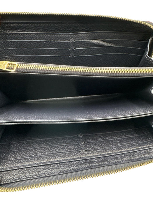 Louis Vuitton Navy Blue & Red Leather Zip Close embossed monogram Wallets Navy Blue & Red