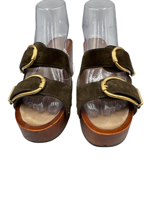 Veronica Beard Shoe Size 8 Brown & Olive Wood & Leather 2 Buckle Sandals Brown & Olive / 8